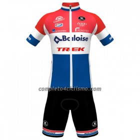 Completo Maglia + Pantaloncino con bretelle 2023 Baloise-Trek Lions Campione Olandese Manica Corta Rosso Blu Bianco